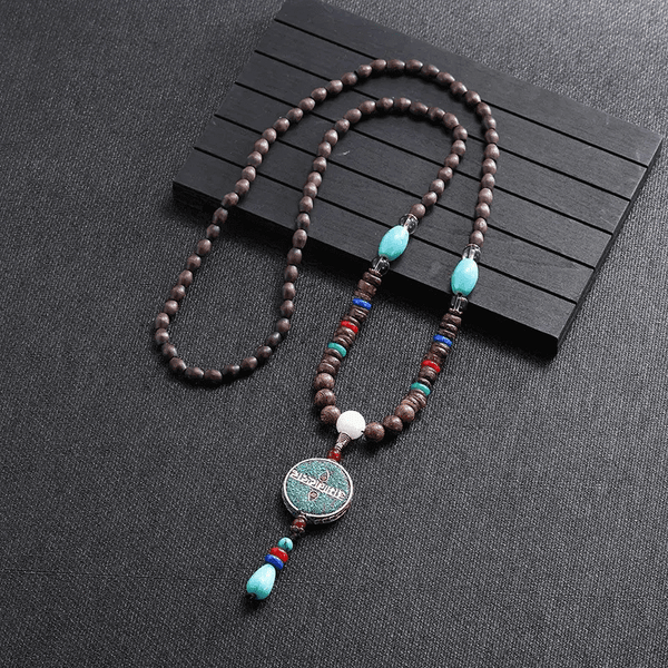 VERDANT - पुरुषों और लड़कों के लिए नीले पेंडेंट के साथ स्टाइलिश लकड़ी के मनके का लंबा हार (36 इंच)