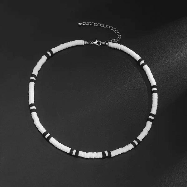 सफेद मिट्टी की अपील - मनका हार - पुरुषों और लड़कों के लिए काले और सफेद मनका हार (समायोज्य केबल श्रृंखला के साथ 20 इंच)
