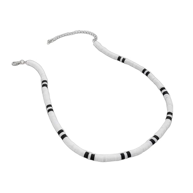 THE MEN THING Pearl / Bead Necklace WHITE EARTHY APPEAL - Beaded Necklace - Black & White Beaded Necklace for Men & Boys (20 inch with adjustable cable chain)