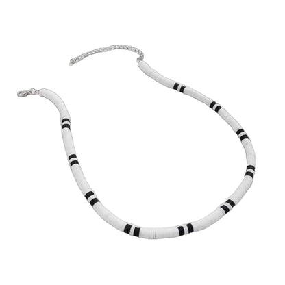 THE MEN THING Pearl / Bead Necklace WHITE EARTHY APPEAL - Beaded Necklace - Black & White Beaded Necklace for Men & Boys (20 inch with adjustable cable chain)