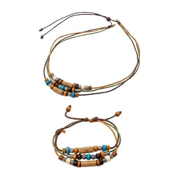 WILDWOOD ADVENTURE - Genuine Wooden Beaded Necklace and Bracelet Set for Men & Boys (Adjustable)