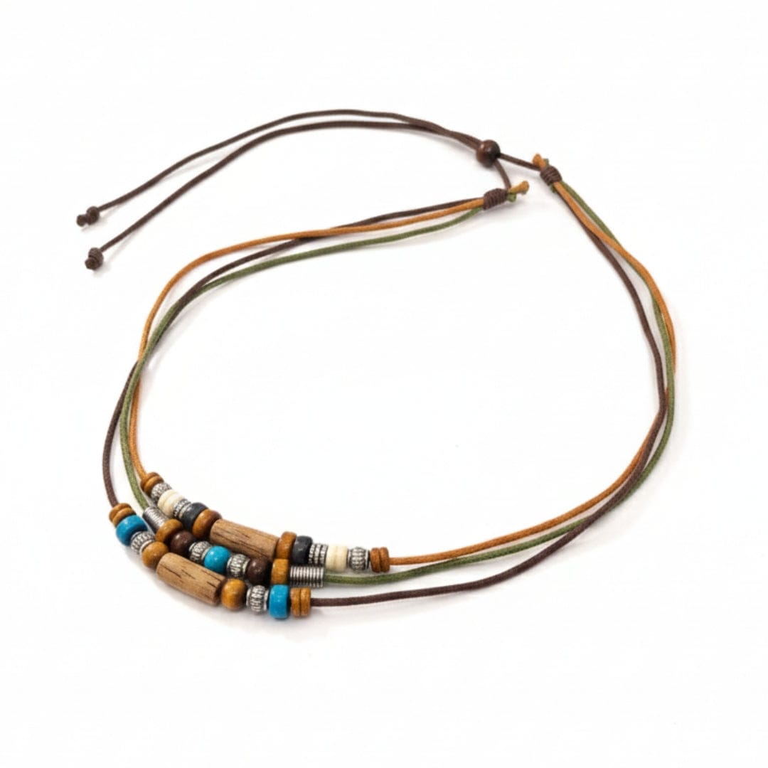 THE MEN THING Pearl / Bead Necklace WILDWOOD ADVENTURE - Genuine Wooden Beaded Necklace and Bracelet Set for Men & Boys (Adjustable)