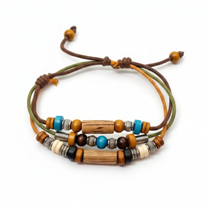 THE MEN THING Pearl / Bead Necklace WILDWOOD ADVENTURE - Genuine Wooden Beaded Necklace and Bracelet Set for Men & Boys (Adjustable)