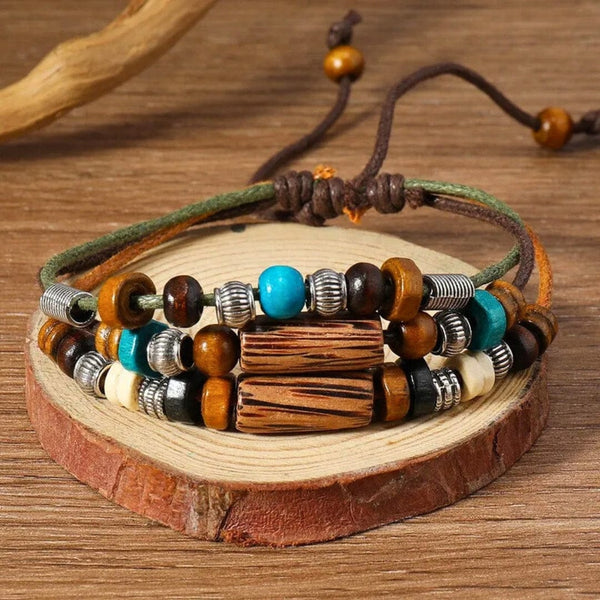 WILDWOOD ADVENTURE - Genuine Wooden Beaded Necklace and Bracelet Set for Men & Boys (Adjustable)
