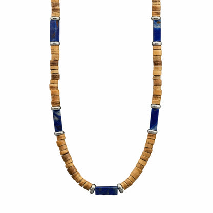 THE MEN THING Pearl / Bead Necklace WILDWOOD TRIBAL - Blue 6 mm Beaded Necklace for Men and Boys (21 inches with adjustable silver cable chain)