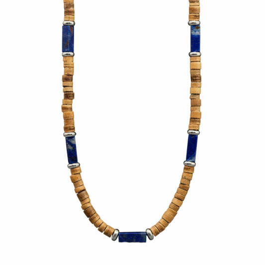 THE MEN THING Pearl / Bead Necklace WILDWOOD TRIBAL - Blue 6 mm Beaded Necklace for Men and Boys (21 inches with adjustable silver cable chain)