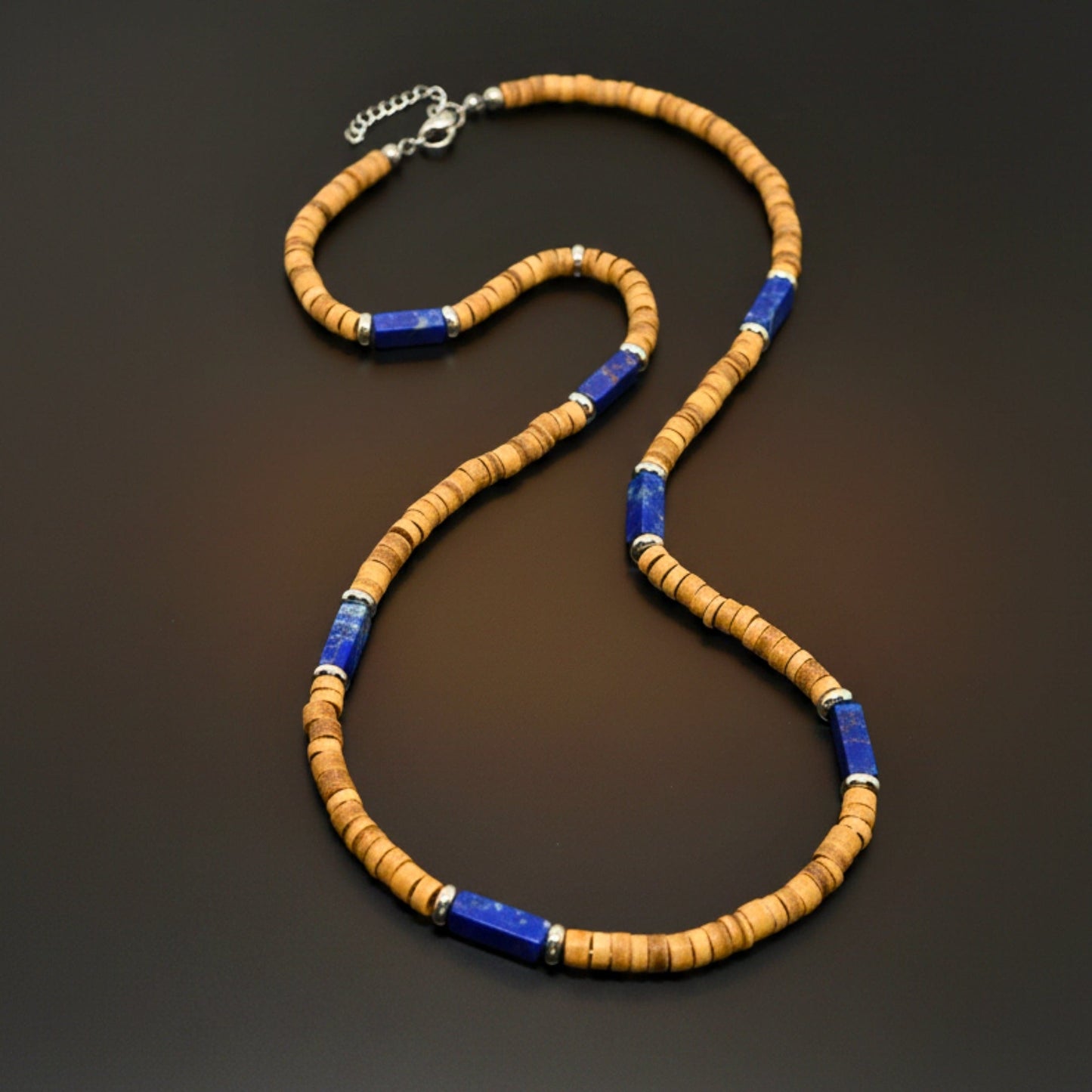 THE MEN THING Pearl / Bead Necklace WILDWOOD TRIBAL - Blue 6 mm Beaded Necklace for Men and Boys (21 inches with adjustable silver cable chain)