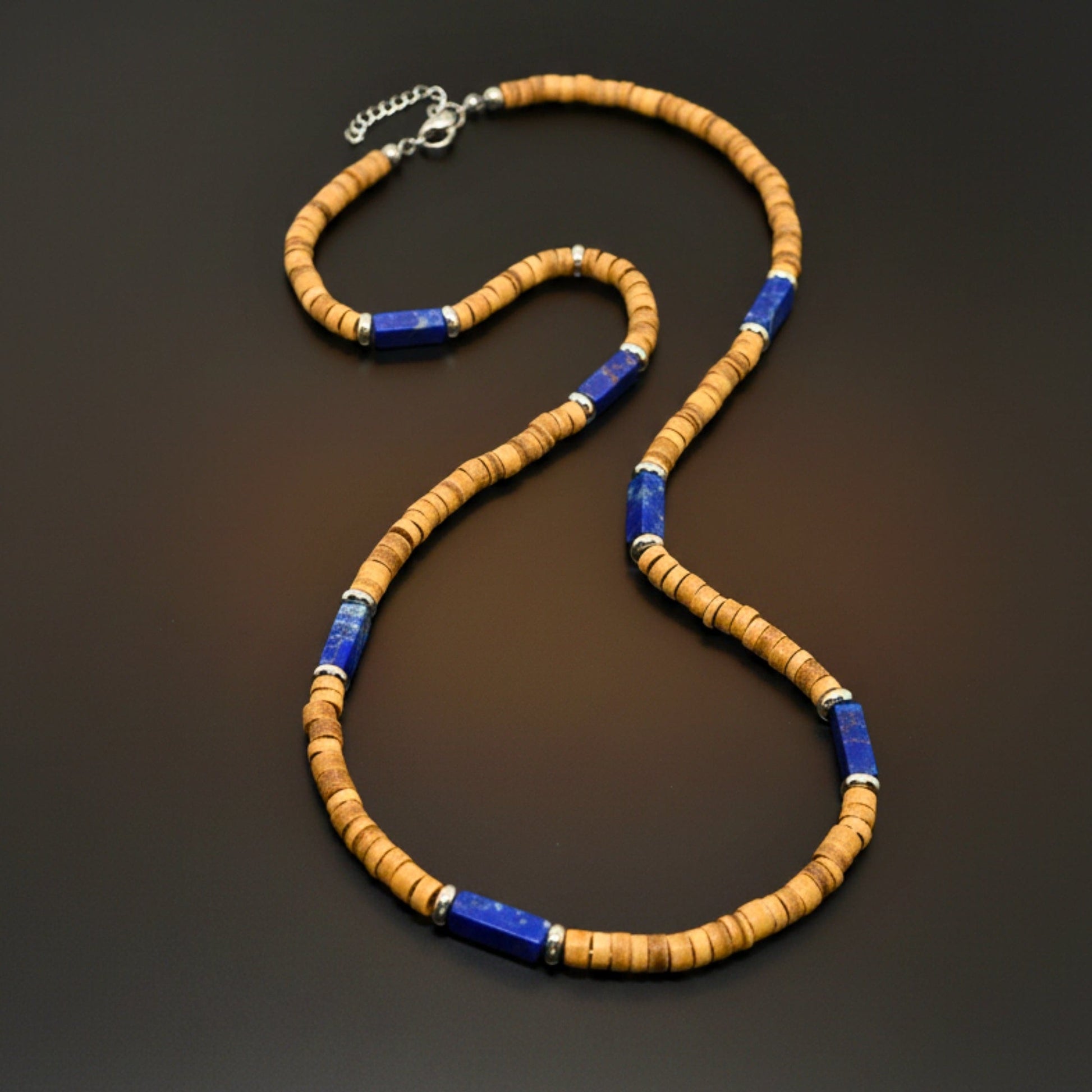 THE MEN THING Pearl / Bead Necklace WILDWOOD TRIBAL - Blue 6 mm Beaded Necklace for Men and Boys (21 inches with adjustable silver cable chain)