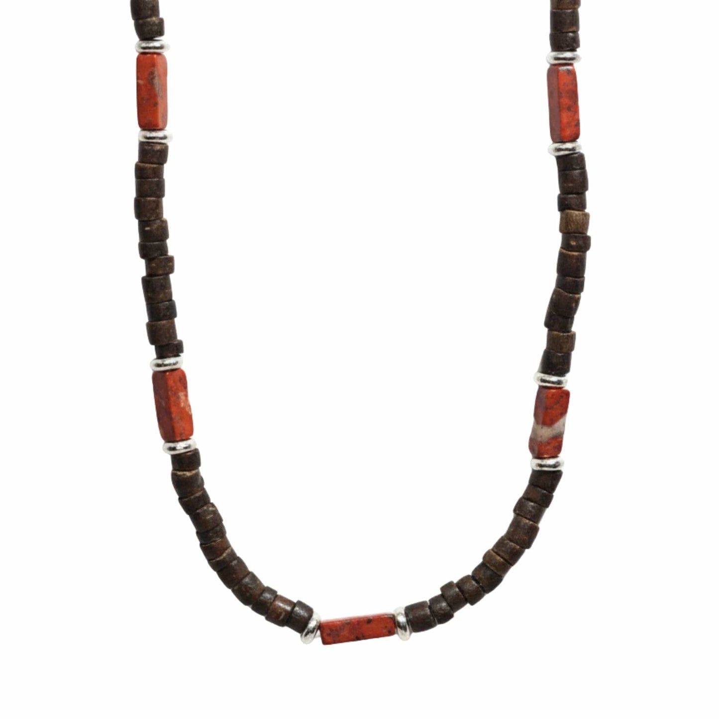THE MEN THING Pearl / Bead Necklace WILDWOOD TRIBAL - Brick Red Jasper 6 mm Beaded Necklace for Men and Boys (20 inches with adjustable silver cable chain)