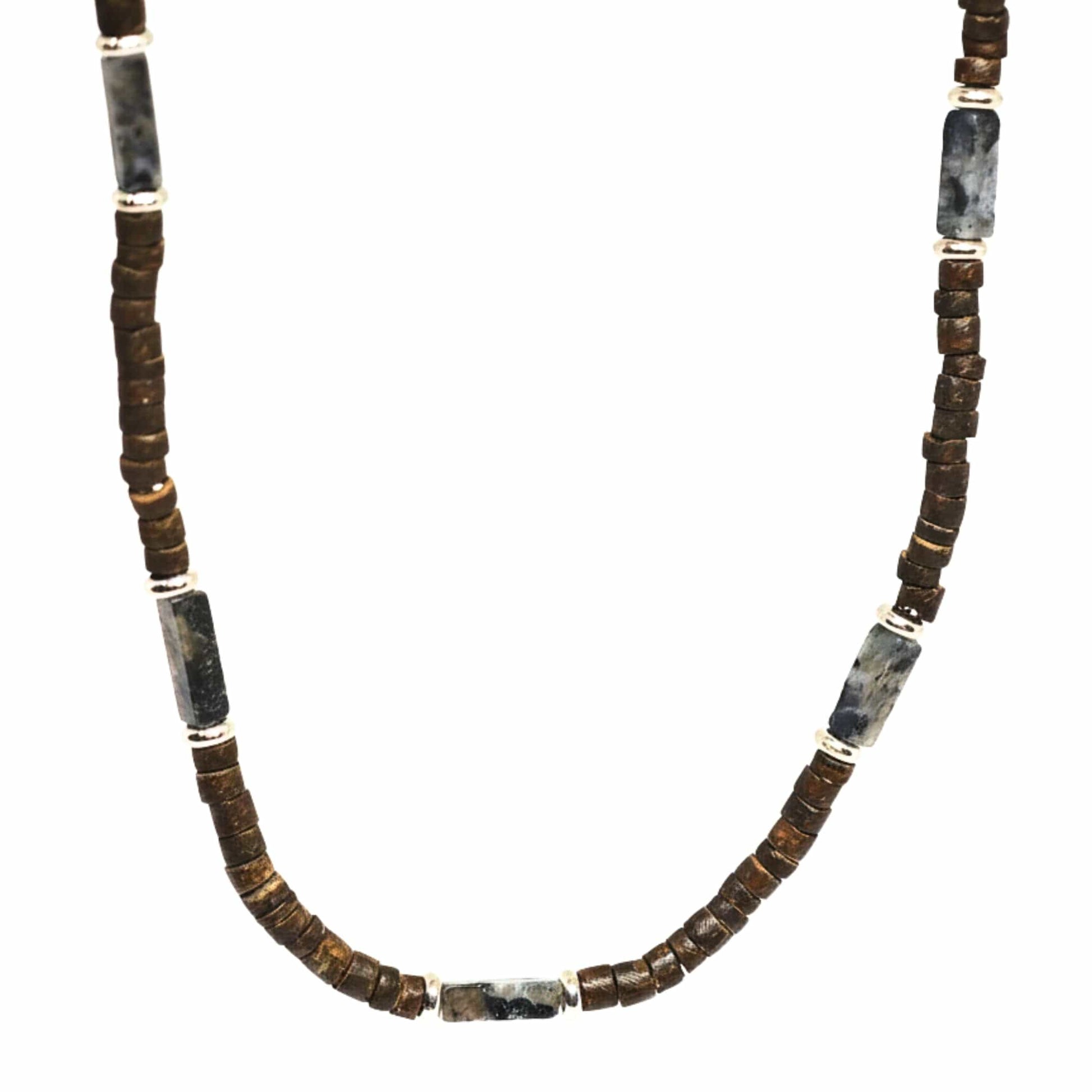 THE MEN THING Pearl / Bead Necklace WILDWOOD TRIBAL - Grey 6 mm Beaded Necklace for Men and Boys (21 inches with adjustable silver cable chain)