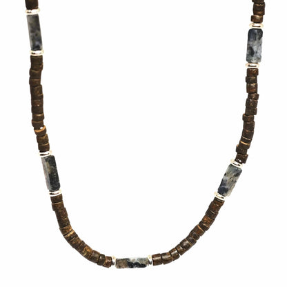 THE MEN THING Pearl / Bead Necklace WILDWOOD TRIBAL - Grey 6 mm Beaded Necklace for Men and Boys (21 inches with adjustable silver cable chain)