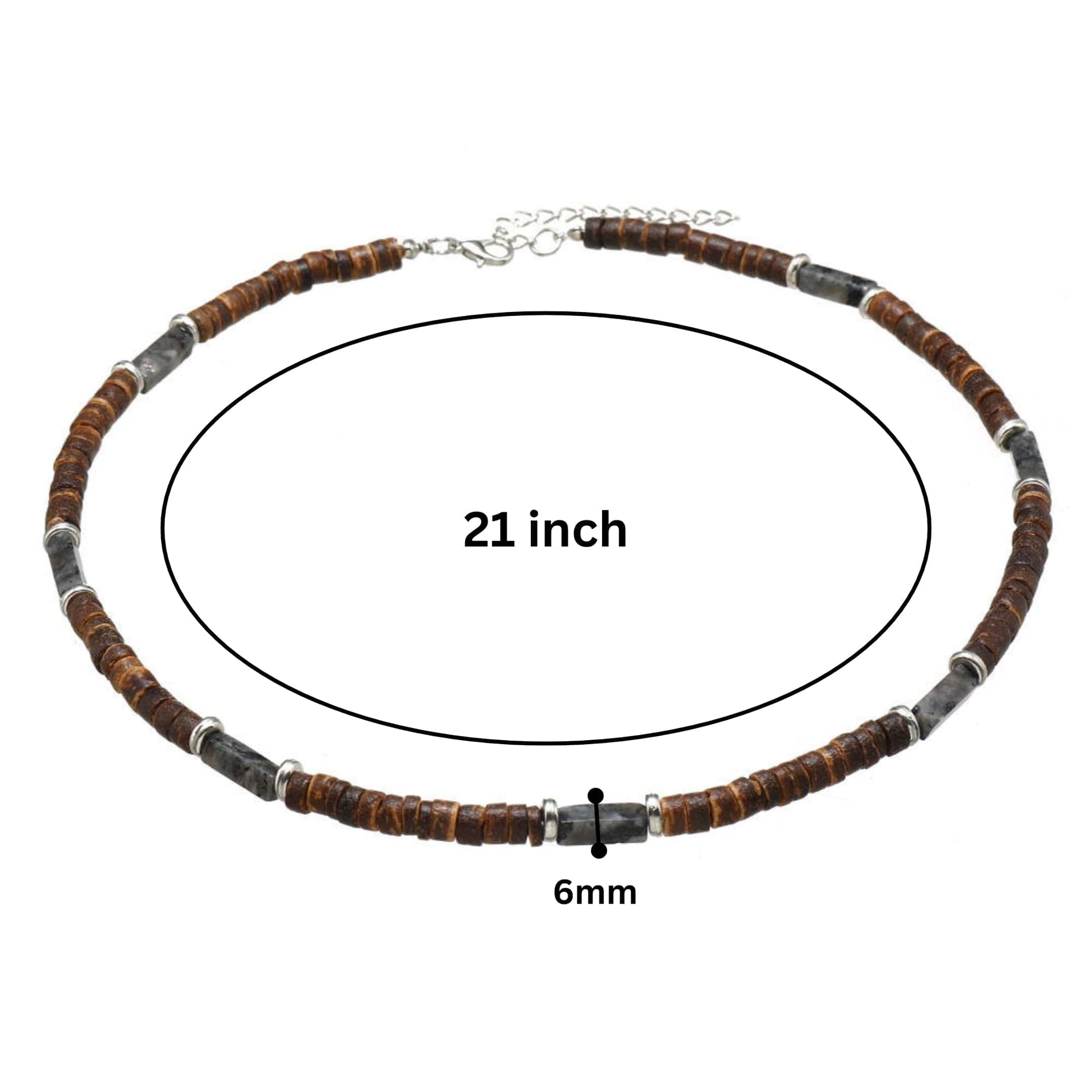 THE MEN THING Pearl / Bead Necklace WILDWOOD TRIBAL - Grey 6 mm Beaded Necklace for Men and Boys (21 inches with adjustable silver cable chain)