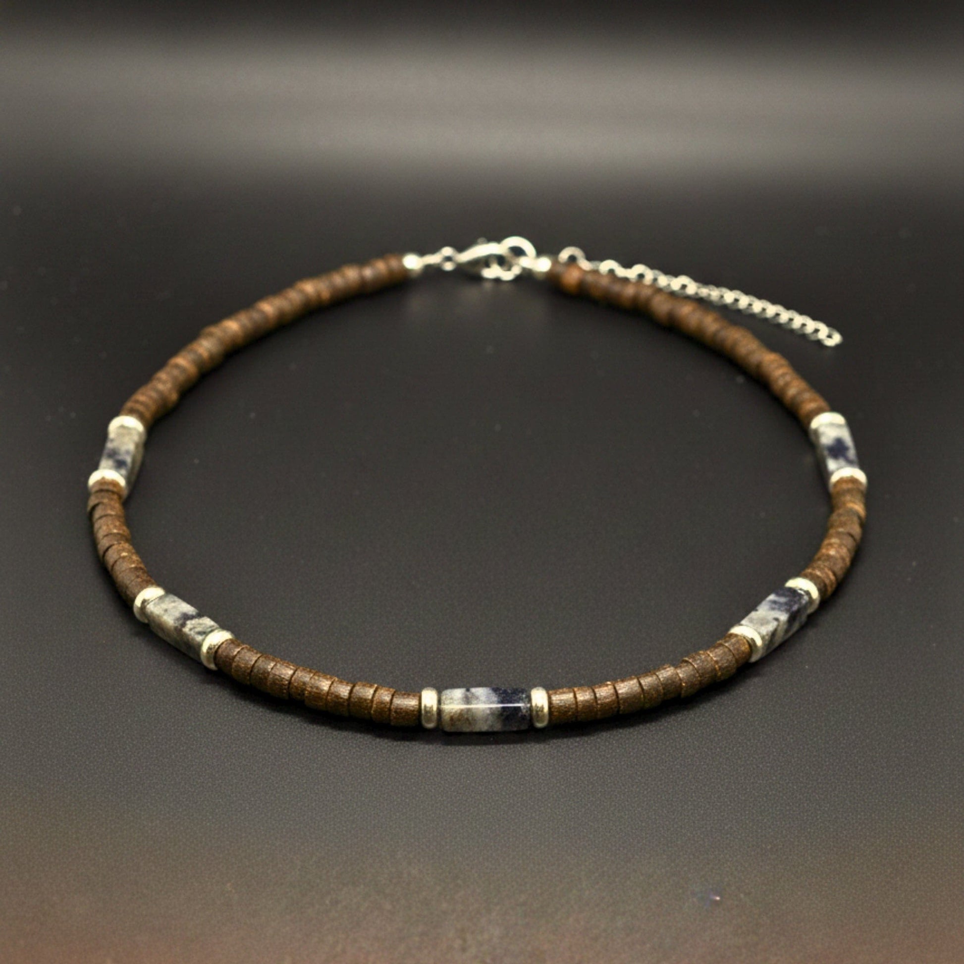 THE MEN THING Pearl / Bead Necklace WILDWOOD TRIBAL - Grey 6 mm Beaded Necklace for Men and Boys (21 inches with adjustable silver cable chain)