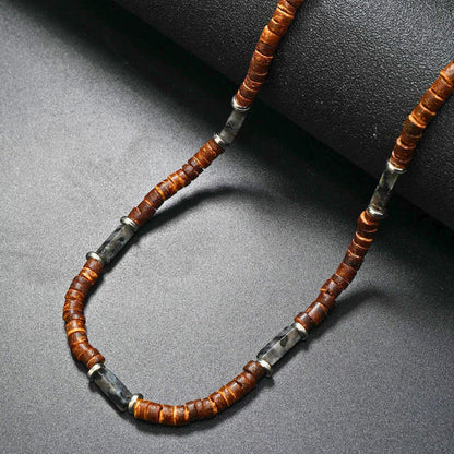 THE MEN THING Pearl / Bead Necklace WILDWOOD TRIBAL - Grey 6 mm Beaded Necklace for Men and Boys (21 inches with adjustable silver cable chain)