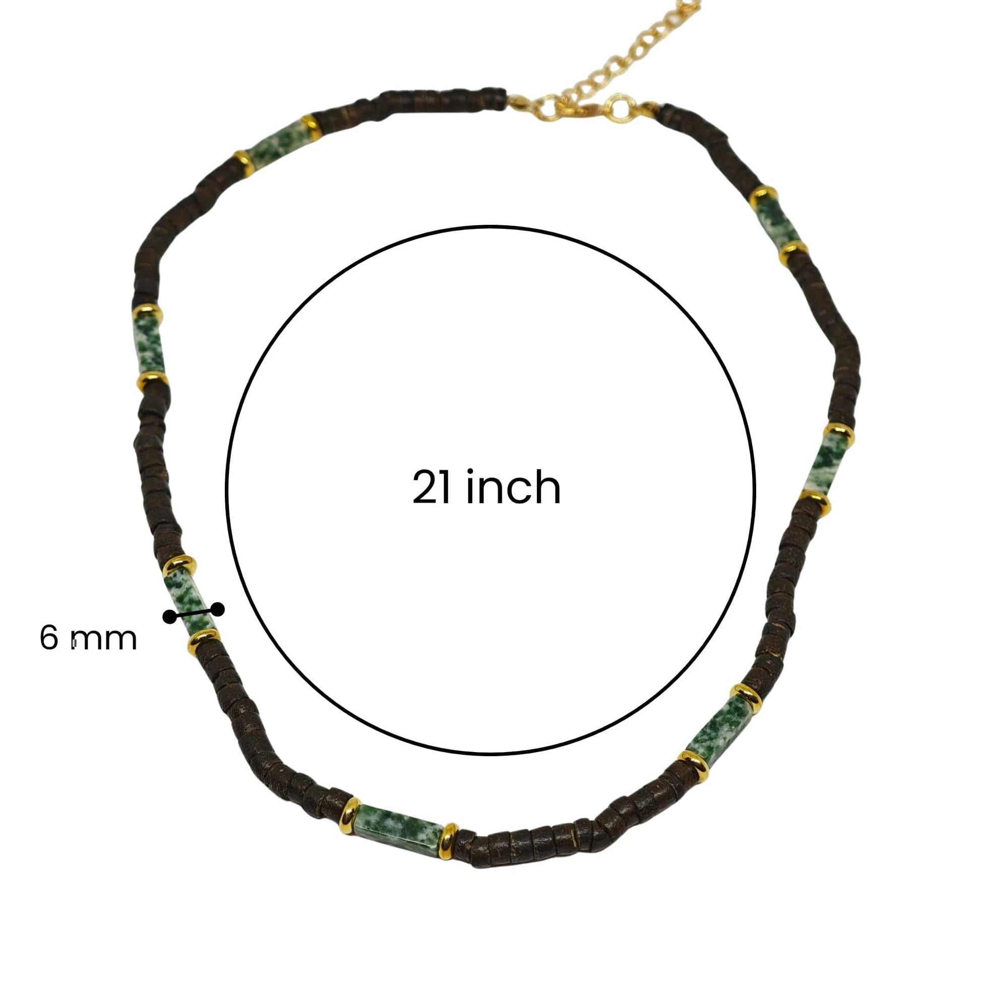 THE MEN THING Pearl / Bead Necklace WILDWOOD TRIBAL - Jade Green 6 mm Beaded Necklace for Men and Boys (21 inches with adjustable golden cable chain)