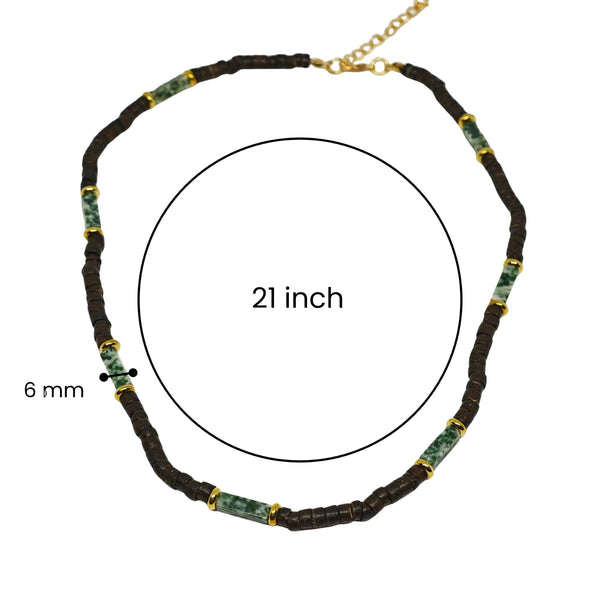 WILDWOOD TRIBAL - Jade Green 6 mm Beaded Necklace for Men and Boys (21 inches with adjustable golden cable chain)