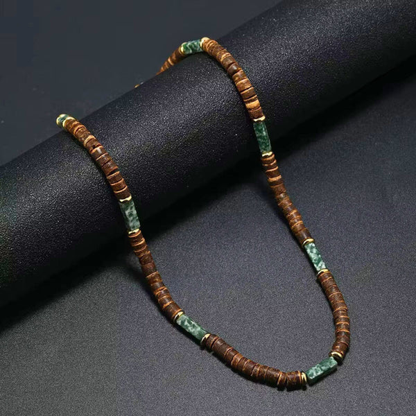 WILDWOOD TRIBAL - Jade Green 6 mm Beaded Necklace for Men and Boys (21 inches with adjustable golden cable chain)