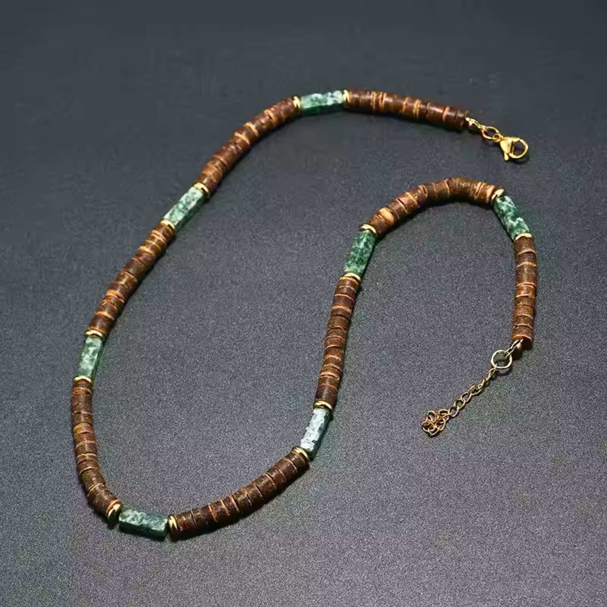 THE MEN THING Pearl / Bead Necklace WILDWOOD TRIBAL - Jade Green 6 mm Beaded Necklace for Men and Boys (21 inches with adjustable golden cable chain)