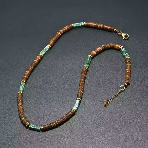 WILDWOOD TRIBAL - Jade Green 6 mm Beaded Necklace for Men and Boys (21 inches with adjustable golden cable chain)