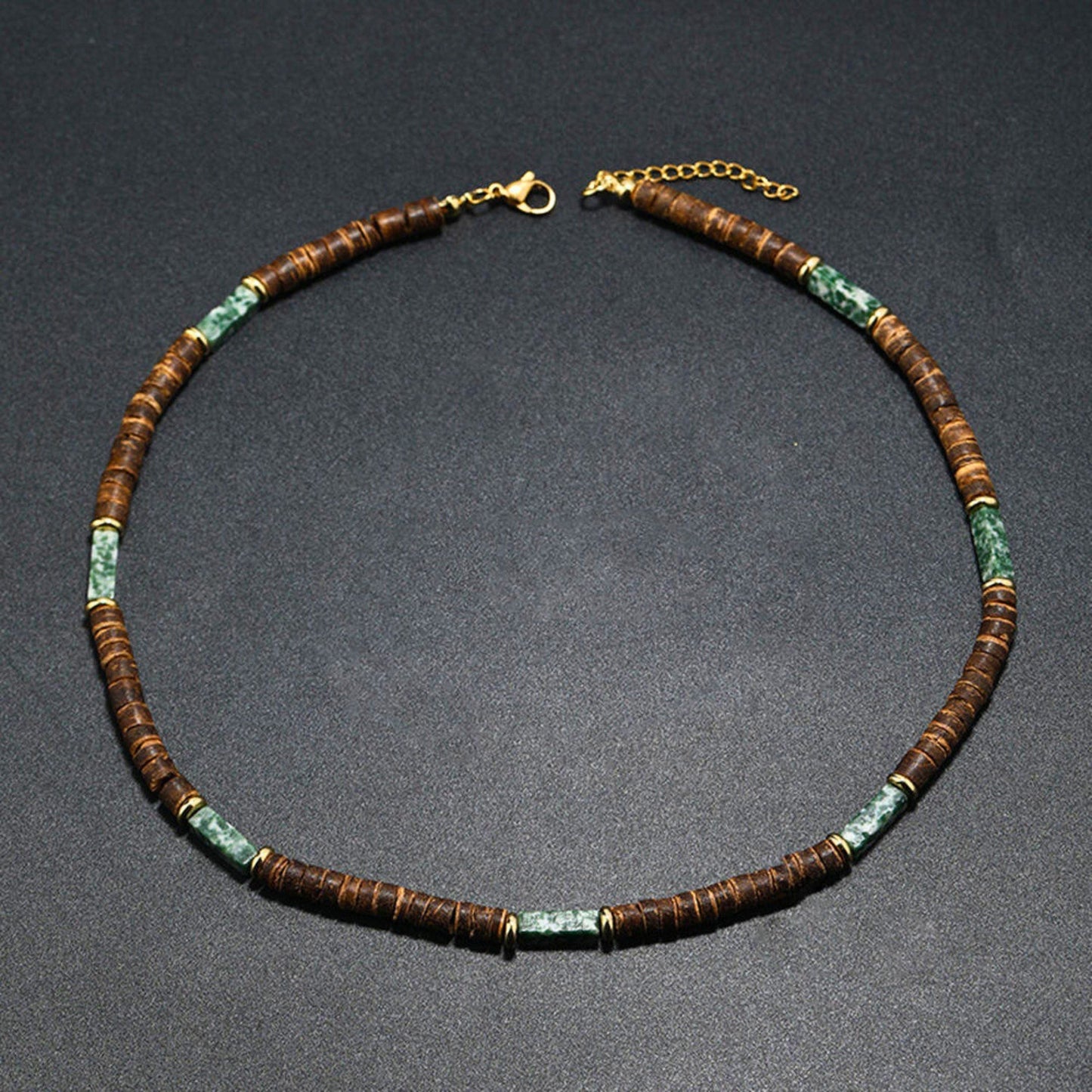 THE MEN THING Pearl / Bead Necklace WILDWOOD TRIBAL - Jade Green 6 mm Beaded Necklace for Men and Boys (21 inches with adjustable golden cable chain)