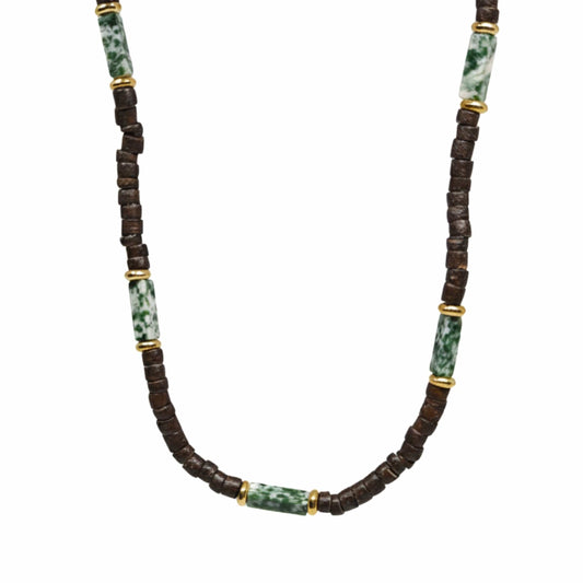 THE MEN THING Pearl / Bead Necklace WILDWOOD TRIBAL - Jade Green 6 mm Beaded Necklace for Men and Boys (21 inches with adjustable golden cable chain)