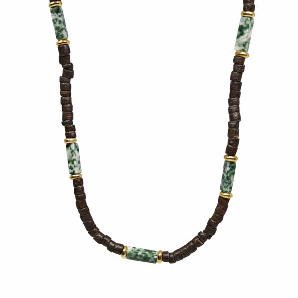 WILDWOOD TRIBAL - Jade Green 6 mm Beaded Necklace for Men and Boys (21 inches with adjustable golden cable chain)