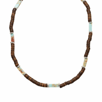 THE MEN THING Pearl / Bead Necklace WILDWOOD TRIBAL - Multicolor 6 mm Beaded Necklace for Men and Boys (21 inches with adjustable silver cable chain)