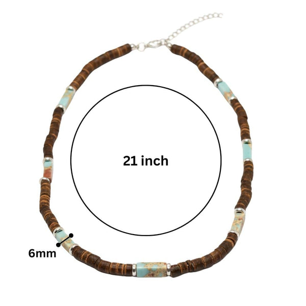WILDWOOD TRIBAL - Multicolor 6 mm Beaded Necklace for Men and Boys (21 inches with adjustable silver cable chain)