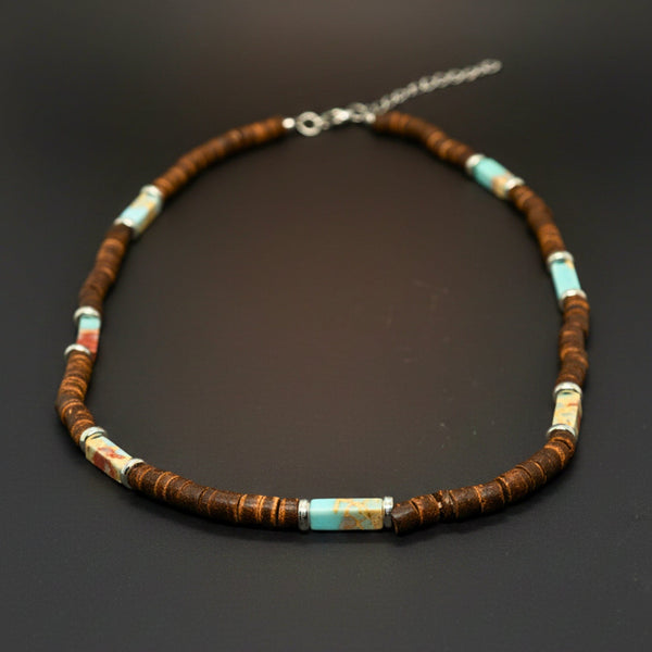 WILDWOOD TRIBAL - Multicolor 6 mm Beaded Necklace for Men and Boys (21 inches with adjustable silver cable chain)
