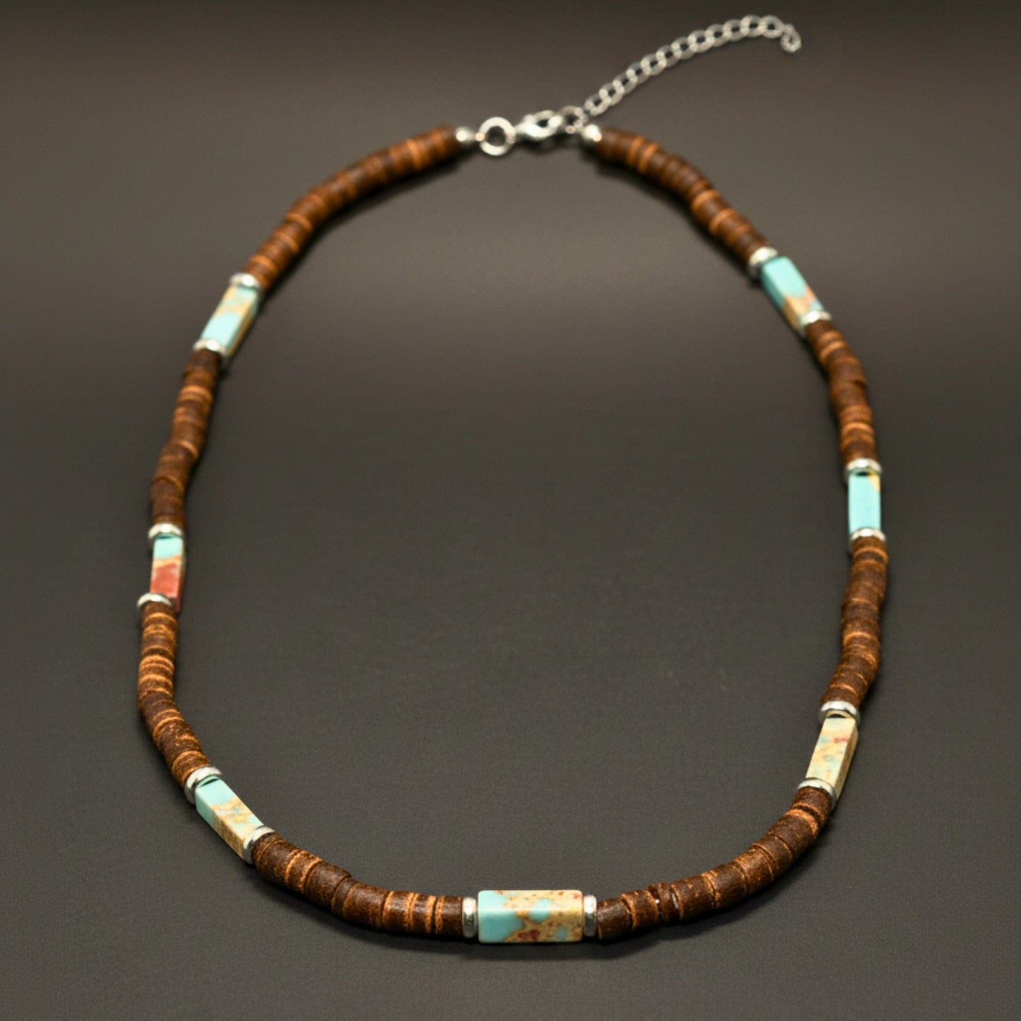 THE MEN THING Pearl / Bead Necklace WILDWOOD TRIBAL - Multicolor 6 mm Beaded Necklace for Men and Boys (21 inches with adjustable silver cable chain)