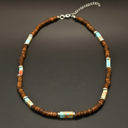 THE MEN THING Pearl / Bead Necklace WILDWOOD TRIBAL - Multicolor 6 mm Beaded Necklace for Men and Boys (21 inches with adjustable silver cable chain)