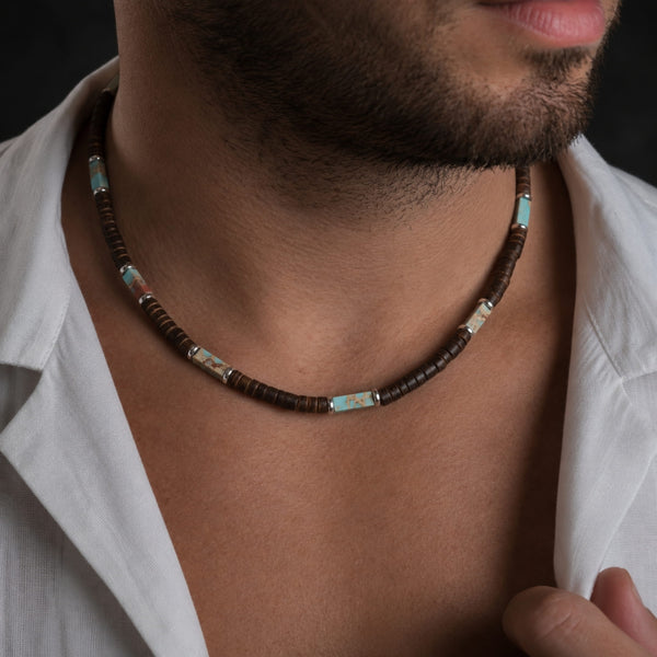 WILDWOOD TRIBAL - Multicolor 6 mm Beaded Necklace for Men and Boys (21 inches with adjustable silver cable chain)