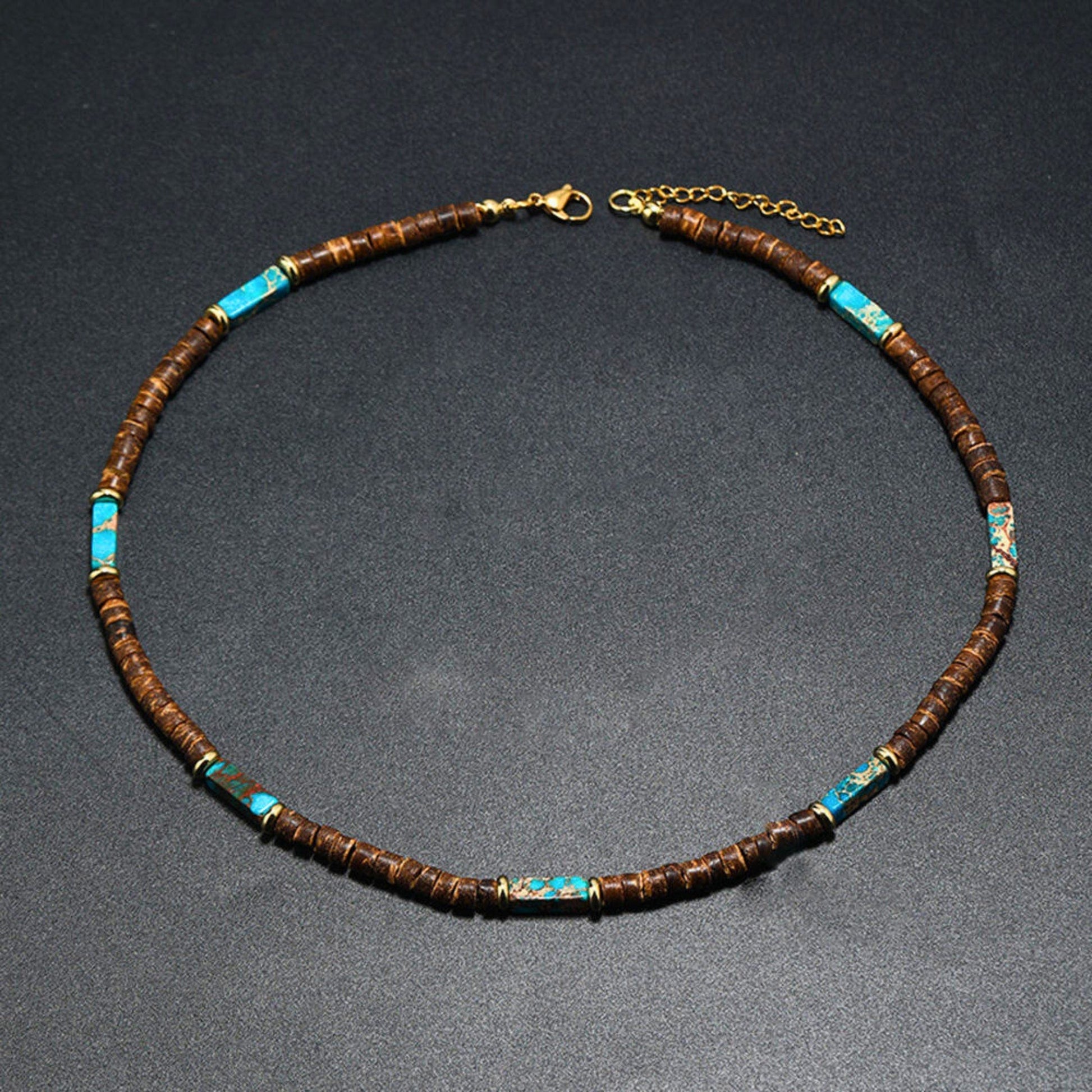 THE MEN THING Pearl / Bead Necklace WILDWOOD TRIBAL - Turquoise Blue 6 mm Beaded Necklace for Men and Boys (22 inches with adjustable golden cable chain)