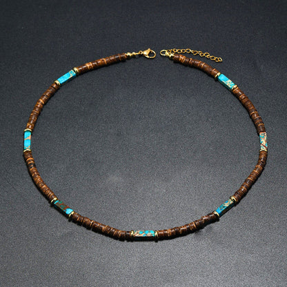 THE MEN THING Pearl / Bead Necklace WILDWOOD TRIBAL - Turquoise Blue 6 mm Beaded Necklace for Men and Boys (22 inches with adjustable golden cable chain)