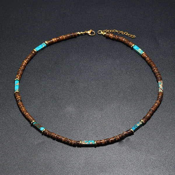 WILDWOOD TRIBAL - Turquoise Blue 6 mm Beaded Necklace for Men and Boys (22 inches with adjustable golden cable chain)