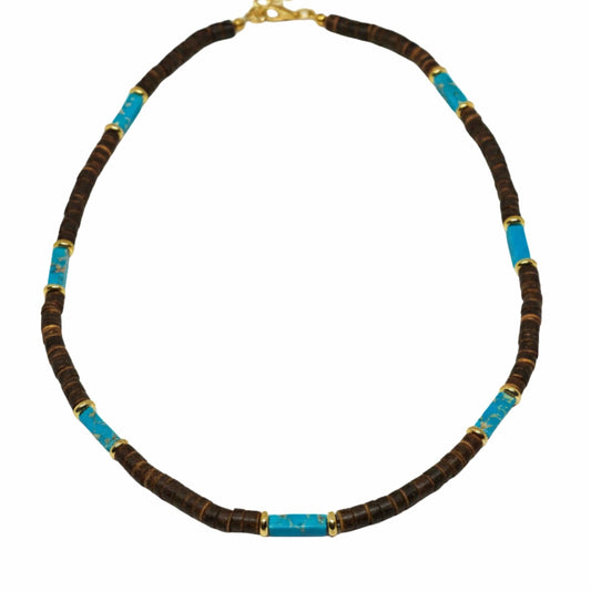 THE MEN THING Pearl / Bead Necklace WILDWOOD TRIBAL - Turquoise Blue 6 mm Beaded Necklace for Men and Boys (22 inches with adjustable golden cable chain)