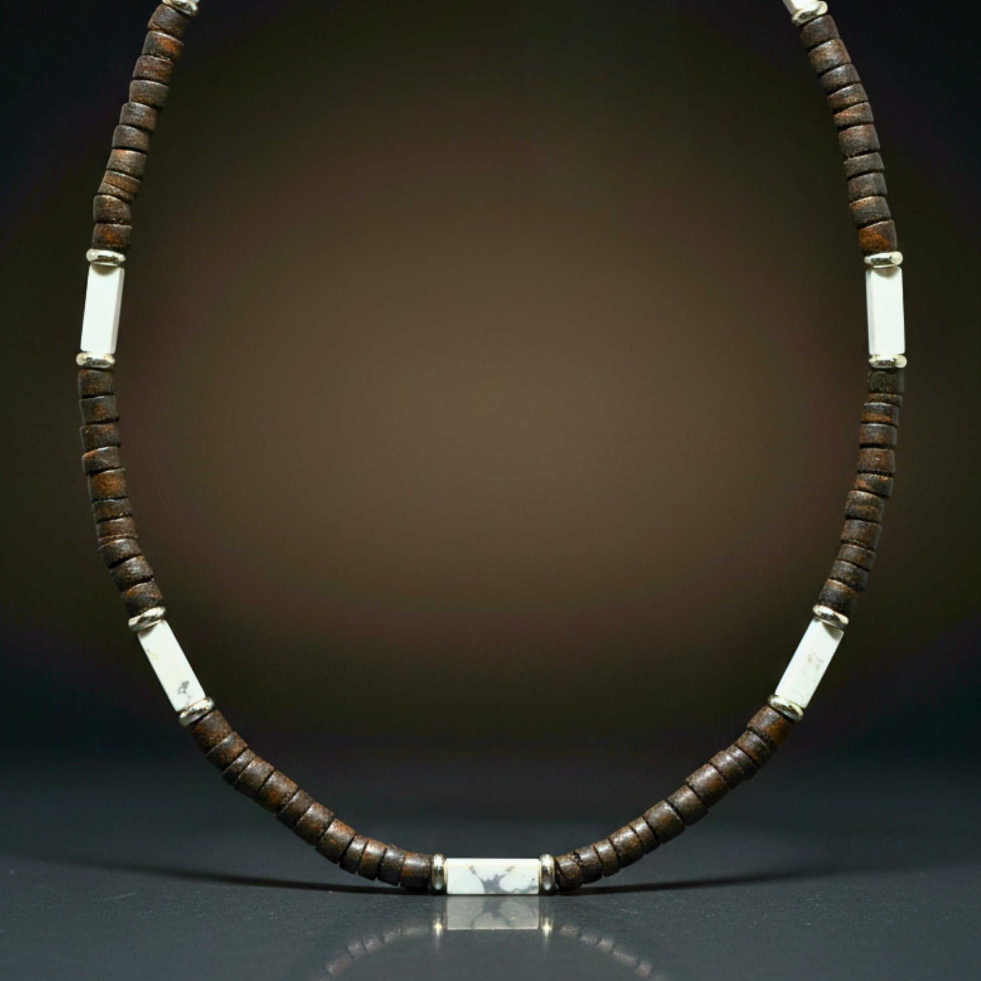 THE MEN THING Pearl / Bead Necklace WILDWOOD TRIBAL - White 6 mm Beaded Necklace for Men and Boys (21 inches with adjustable silver cable chain)