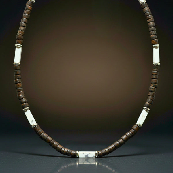 WILDWOOD TRIBAL - White 6 mm Beaded Necklace for Men and Boys (21 inches with adjustable silver cable chain)