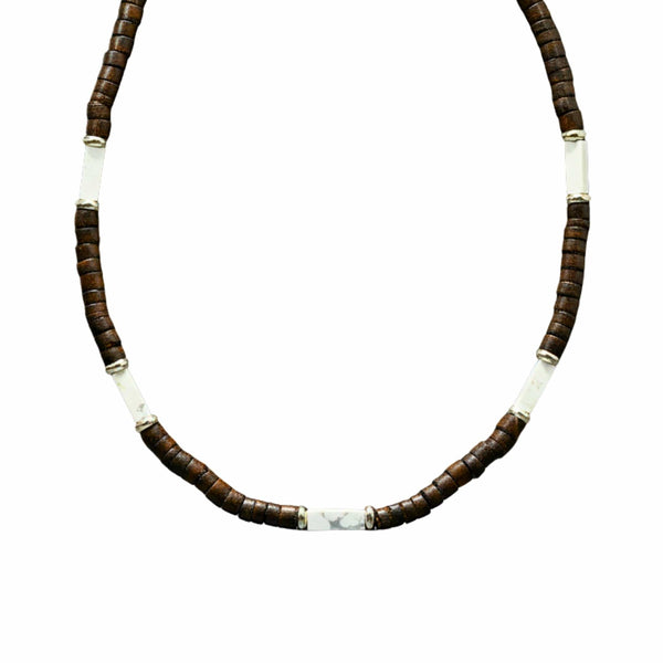 WILDWOOD TRIBAL - White 6 mm Beaded Necklace for Men and Boys (21 inches with adjustable silver cable chain)