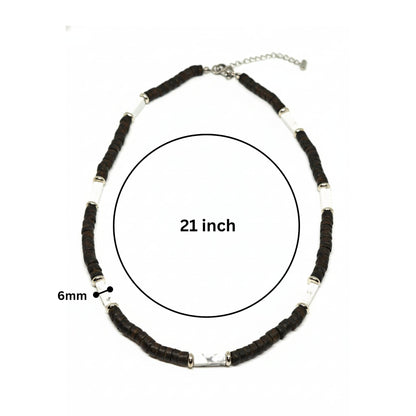 THE MEN THING Pearl / Bead Necklace WILDWOOD TRIBAL - White 6 mm Beaded Necklace for Men and Boys (21 inches with adjustable silver cable chain)