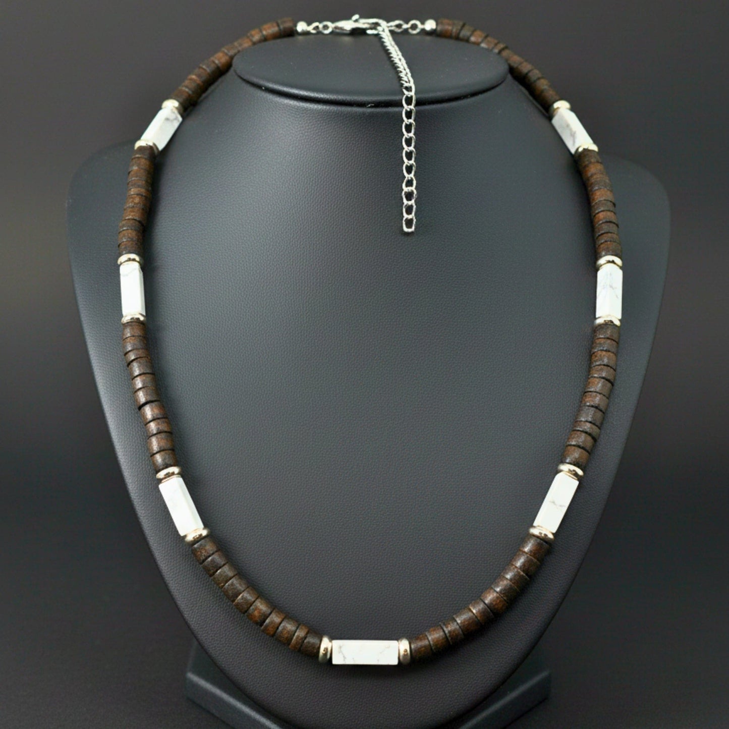 THE MEN THING Pearl / Bead Necklace WILDWOOD TRIBAL - White 6 mm Beaded Necklace for Men and Boys (21 inches with adjustable silver cable chain)