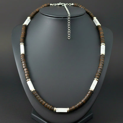 THE MEN THING Pearl / Bead Necklace WILDWOOD TRIBAL - White 6 mm Beaded Necklace for Men and Boys (21 inches with adjustable silver cable chain)