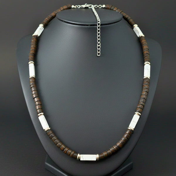 WILDWOOD TRIBAL - White 6 mm Beaded Necklace for Men and Boys (21 inches with adjustable silver cable chain)