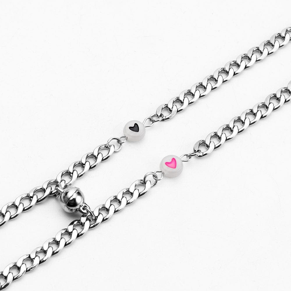 THE MEN THING PINK + BLACK MINIMAL HEART Pure Stainless Steel Chain Bracelet with Lobster Clasp for Men & Women (8 Inch, Multi-Color)