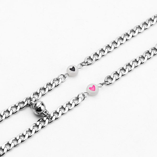 MINIMAL HEART Pure Stainless Steel Chain Bracelet with Lobster Clasp for Men & Women (8 Inch, Multi-Color)