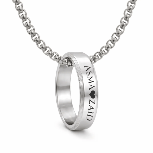 THE MEN THING PPLR_HIDDEN_PRODUCT Personalised Name Engraved - Ring in Necklace | My Words, My Love  - Pure Titanium Steel  Pendant with 24inch Round Box 4mm Chain for Men & Boys