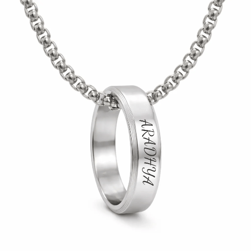 THE MEN THING PPLR_HIDDEN_PRODUCT Personalised Name Engraved - Ring in Necklace | My Words, My Love  - Pure Titanium Steel  Pendant with 24inch Round Box 4mm Chain for Men & Boys
