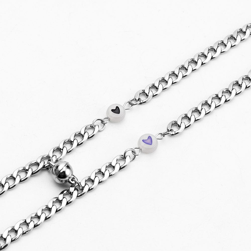 THE MEN THING PURPLE + BLACK MINIMAL HEART Pure Stainless Steel Chain Bracelet with Lobster Clasp for Men & Women (8 Inch, Multi-Color)