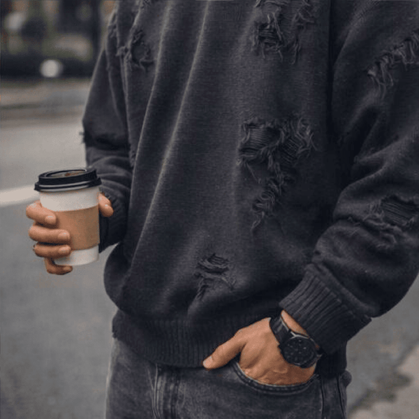 RAVAGED KNITTED DISTRESSED oversized sweatshirt - Black