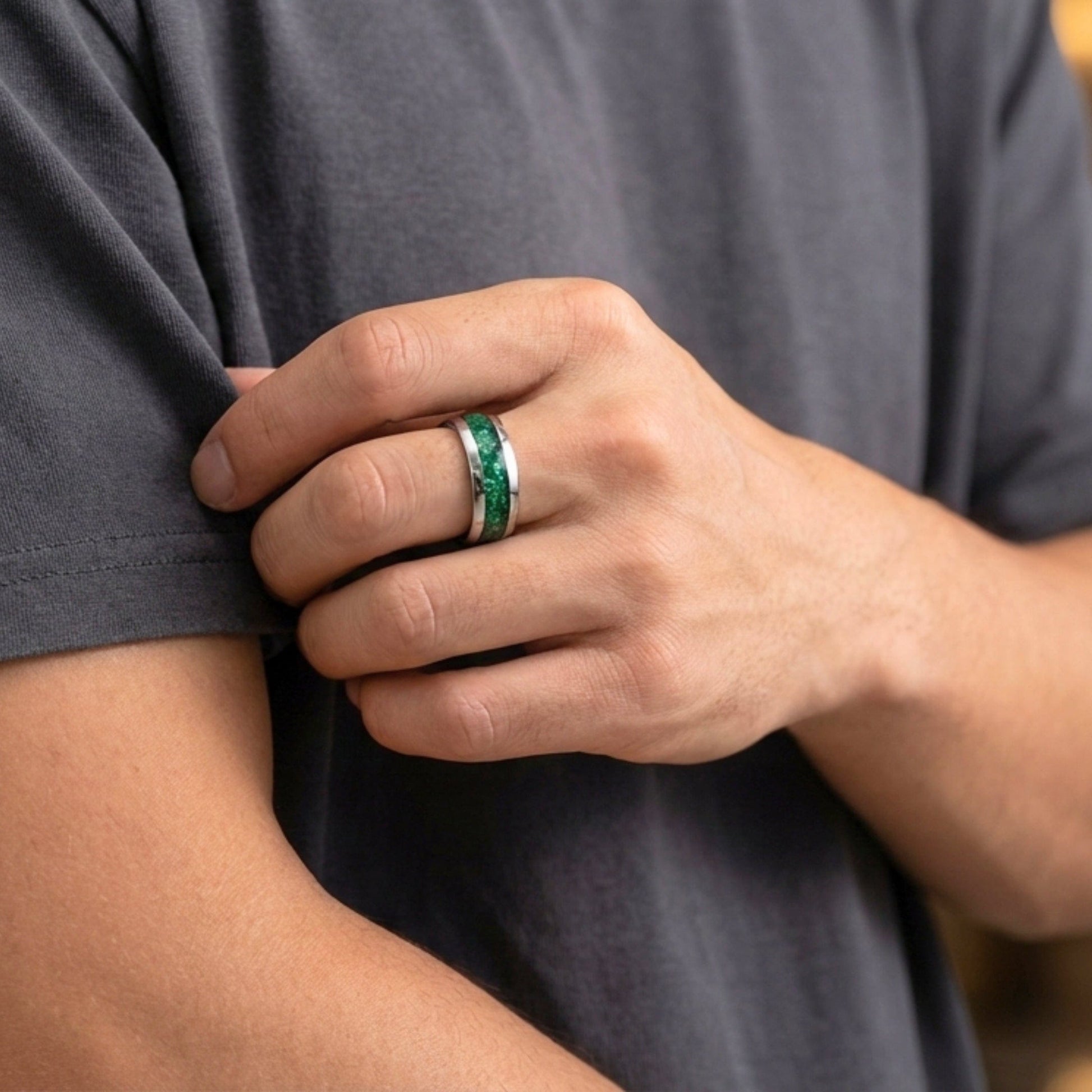 THE MEN THING Rings 15 MOSS REALM RING - Pure Stainless Steel Men’s Steel-Plated Ring - (Size : 15)